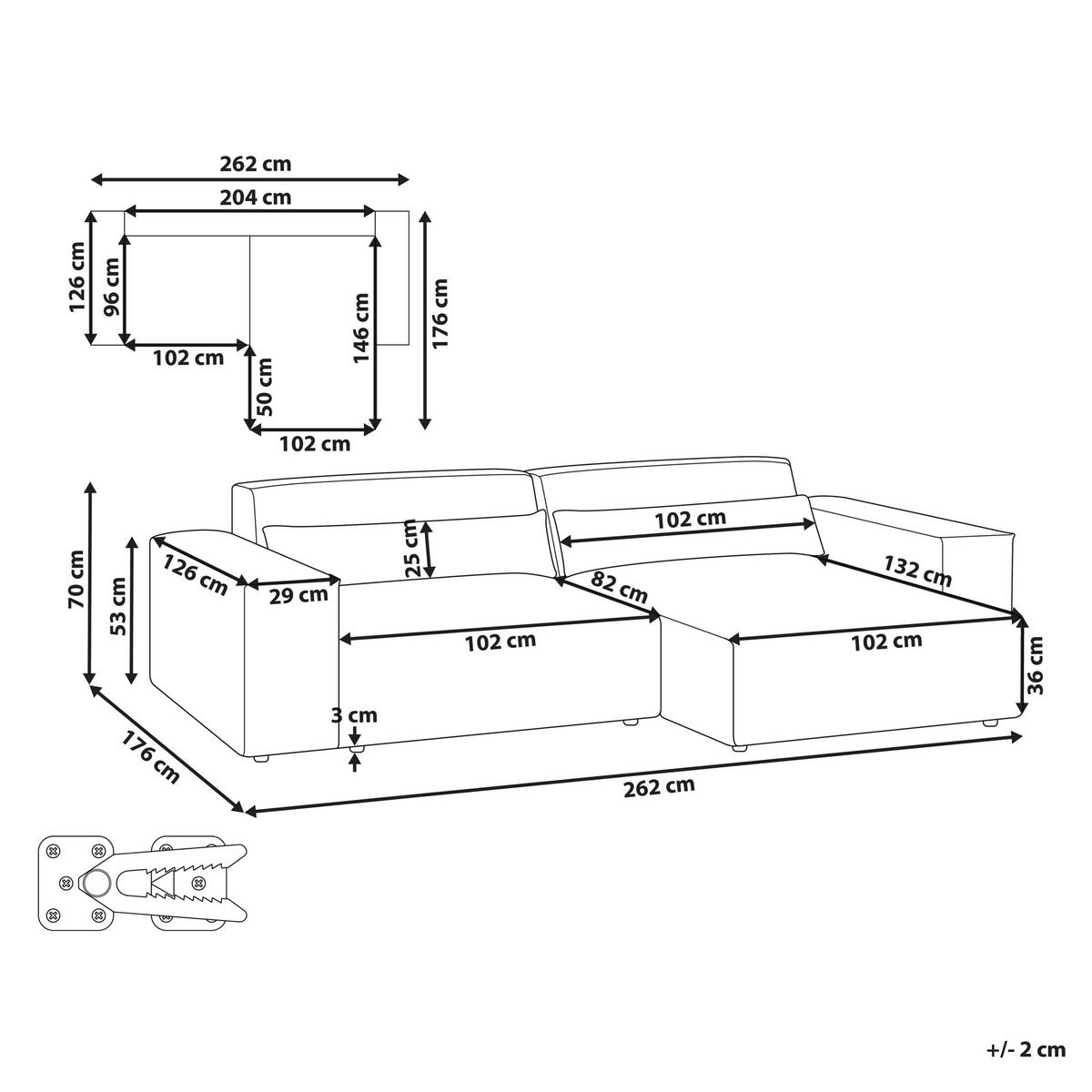 ECKSOFA Modul 3-Sitzer linksseitig Grau Stoff Hellnar - Grau, Textil (262/176cm) - Beliani