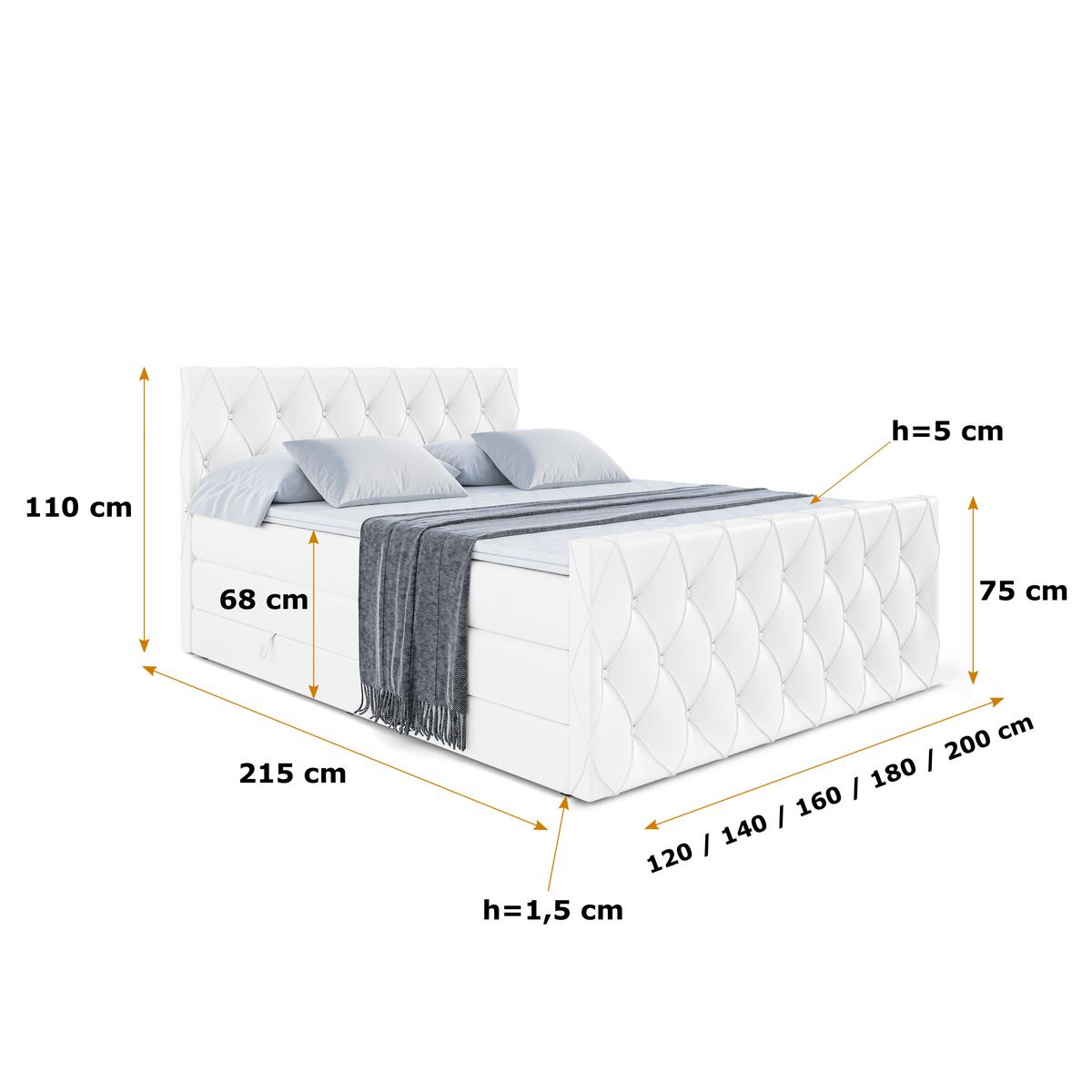 BOXSPRINGBETT AMAY-Z KING - 140x200 - H3/H4 - Weiß Hochglanz - Weiß, Holzwerkstoff (140/200cm) - ALTDECOR