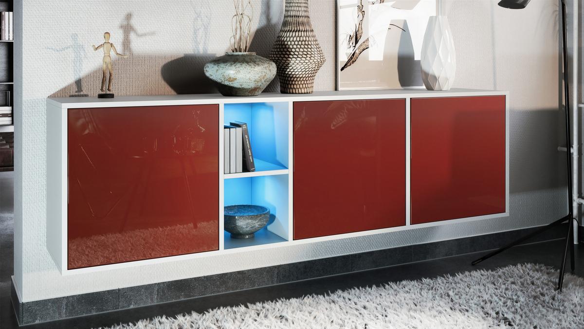 SIDEBOARD Cuba Türen in Bordeaux Hochglanz - Bordeaux, Holzwerkstoff (182/53/35cm) - Vladon