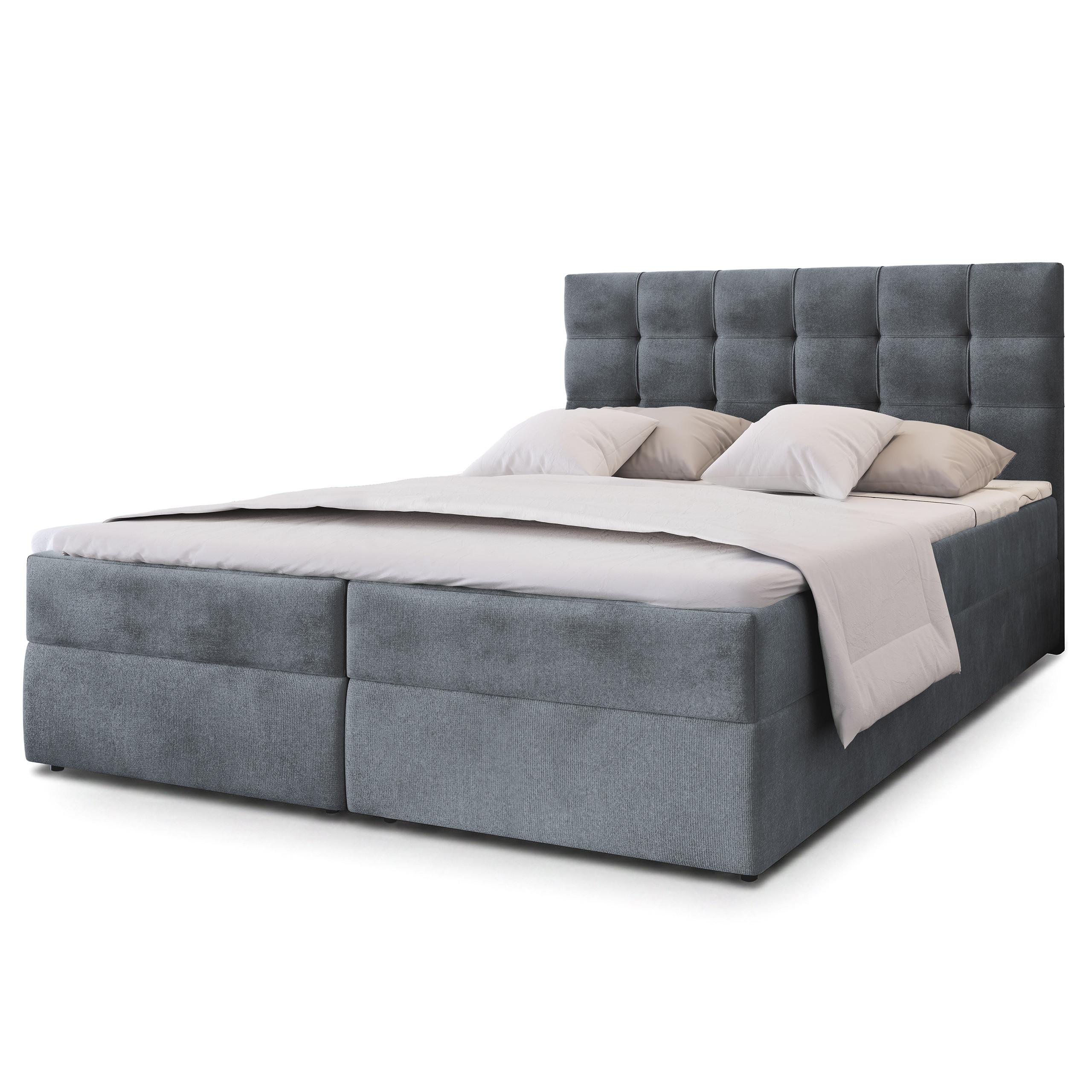 BOXBETT GLOS K 180x200 cm mit Matratze und Topper, H2+H3 - Grau - Grau, Holz (180/200cm) - MASSENO