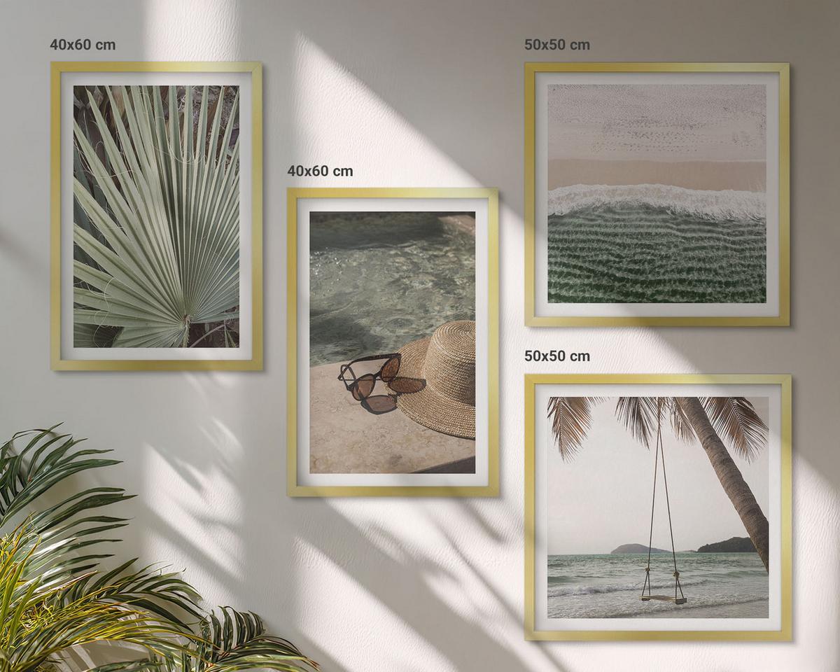 BILDER SET 4er Set - 50x50 cm & 40x60 cm Goldrahmen - Strandschaukel-Blätterurlaub - Goldfarben, Kunststoff (50/50cm) - TULUP
