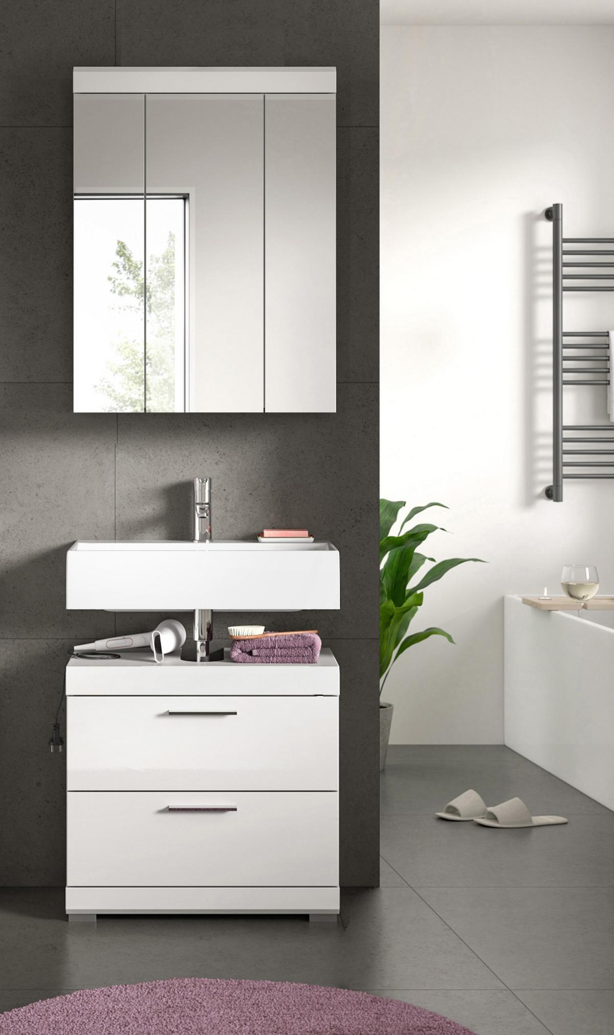 BADMÖBEL-SET weiß Hochglanz 2-teilig 60 cm, Kombination mit Spiegelschrank - Weiß Hochglanz, Glas/Holzwerkstoff (60/191/37cm) - Inn.Furn
