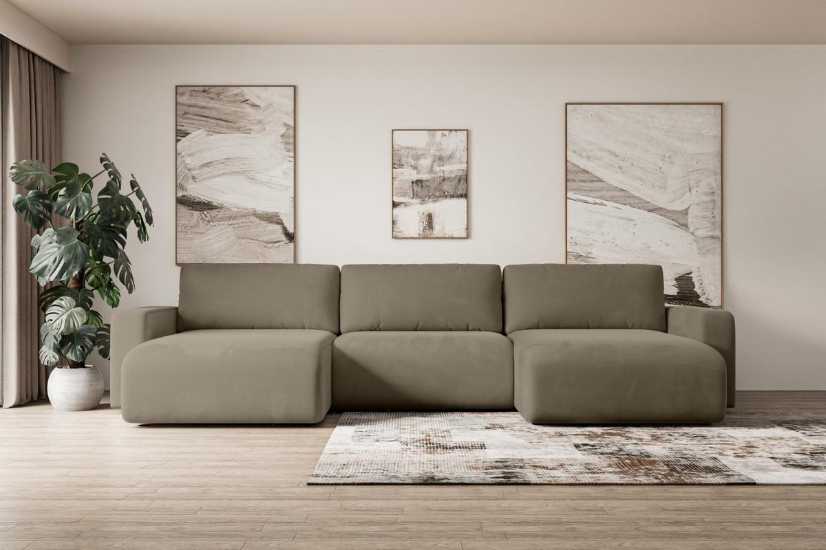 WOHNLANDSCHAFT mit Schlaffunktion und Bettkasten KLEEA-U - 347x143x83 cm Braun Velours - Schwarz/Braun, Holzwerkstoff/Kunststoff (347/83/143cm) - ALTDECOR