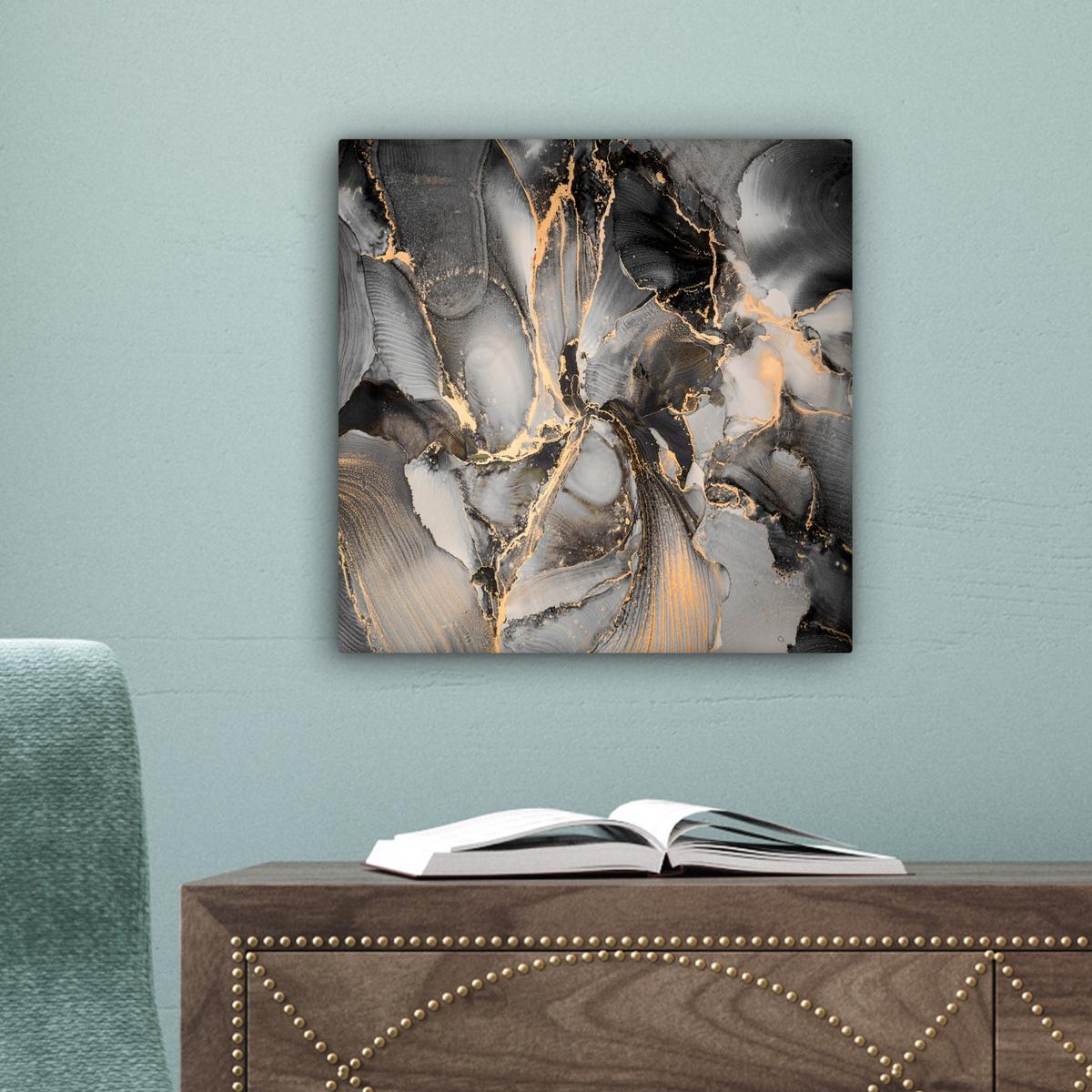 LEINWANDBILD Grau - Luxus - Gold - Marmor Deko Wohnzimmer 20x20 cm - Dunkelgrau, Textil (20/20cm) - MuchoWow