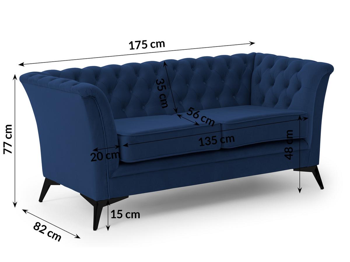CHESTERFIELD-SOFA 2-sitzer Whitby Marineblau Samt mit schwarzen Füßen - Schwarz/Dunkelblau, Holz/Textil (175/78/82cm) - S-Style Möbel