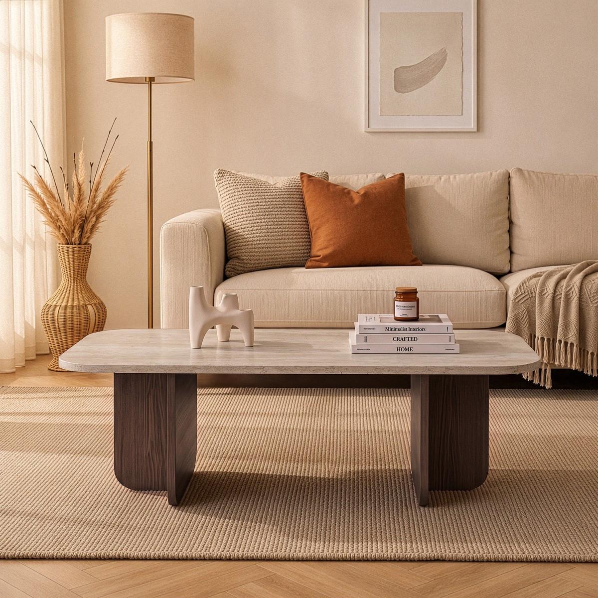 COUCHTISCH RECHTECKIG abgerundete kanten 41,4/120/60 cm - Braun, Holzwerkstoff (120/60/41.4cm) - Calicosy
