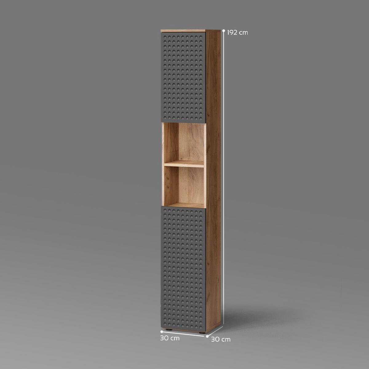 BADSCHRANK Ronco Anthrazit gepunktet 30 x 192 cm - Anthrazit, Holzwerkstoff (30/192/30cm) - Livinity®