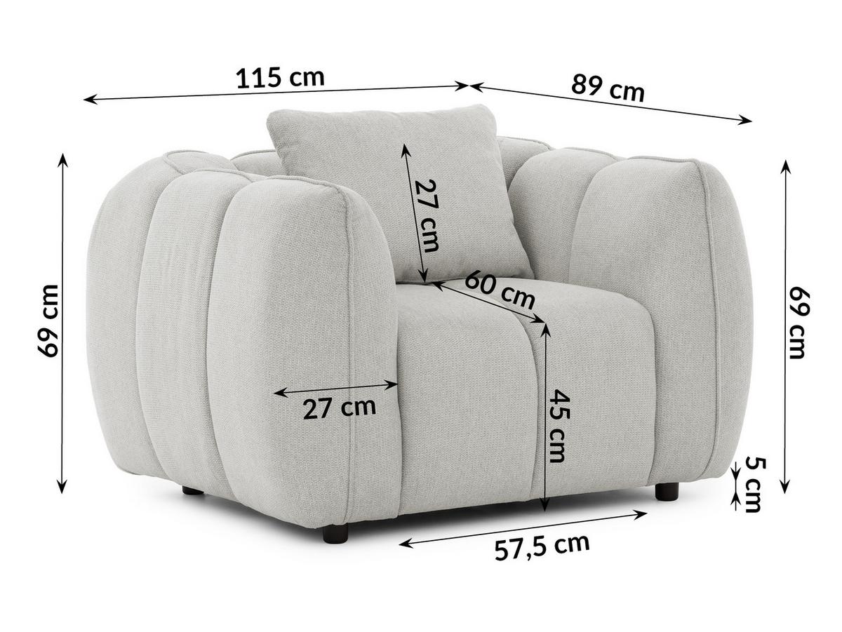 SESSEL Nubira in tief gesteppter Bubble-Optik aus weichem Hellgrau Strukturstoff im modernen Design - Hellgrau/Schwarz, Holz/Kunststoff (115/69/89cm) - S-Style Möbel