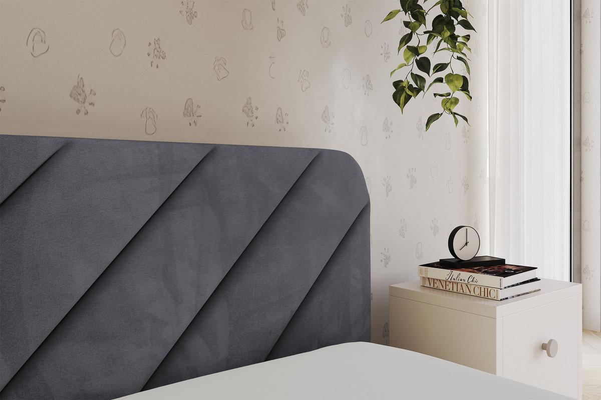 EINZELLBETT Jugendbett mit Bettkasten, Links - FIKY 80x200 Dunkelgrau - Dunkelgrau, Holzwerkstoff/Textil (80/200cm) - ALTDECOR
