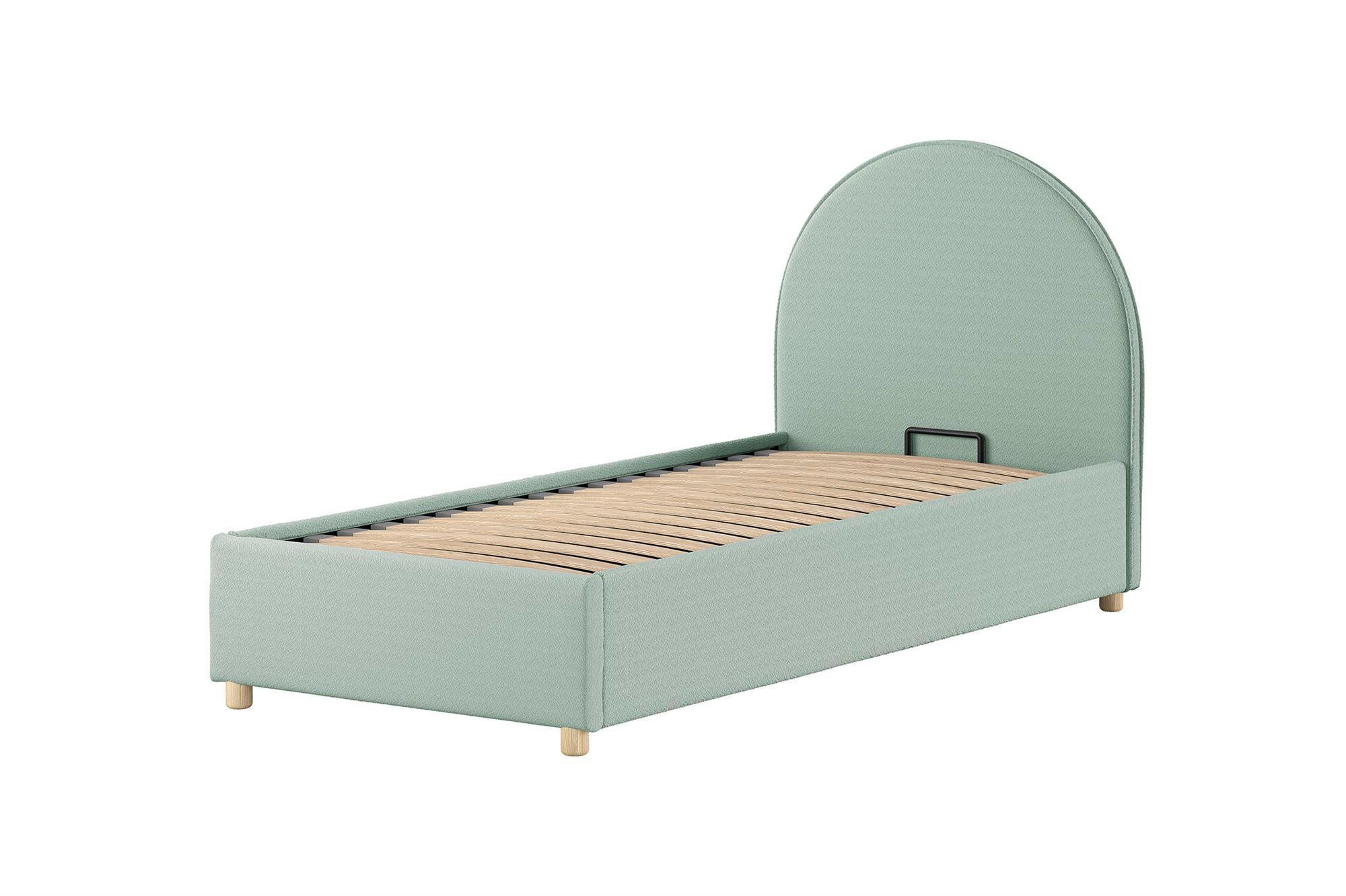 POLSTERBETT Karlotta 90x200 mit Bettkasten Bouclé Stoff grün - Grün, Kunststoff (90/200cm) - 58aufmkessel