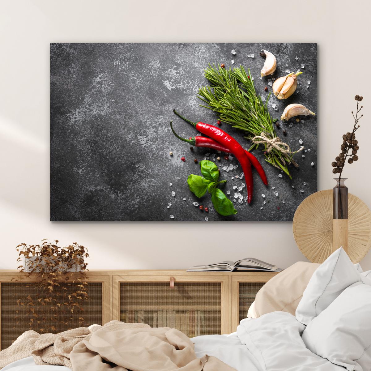 METALLBILD Pfeffer - Kräuter - Gewürze - Beton Deko Groß 120x80 cm - Dunkelgrau, Metall (120/80cm) - MuchoWow