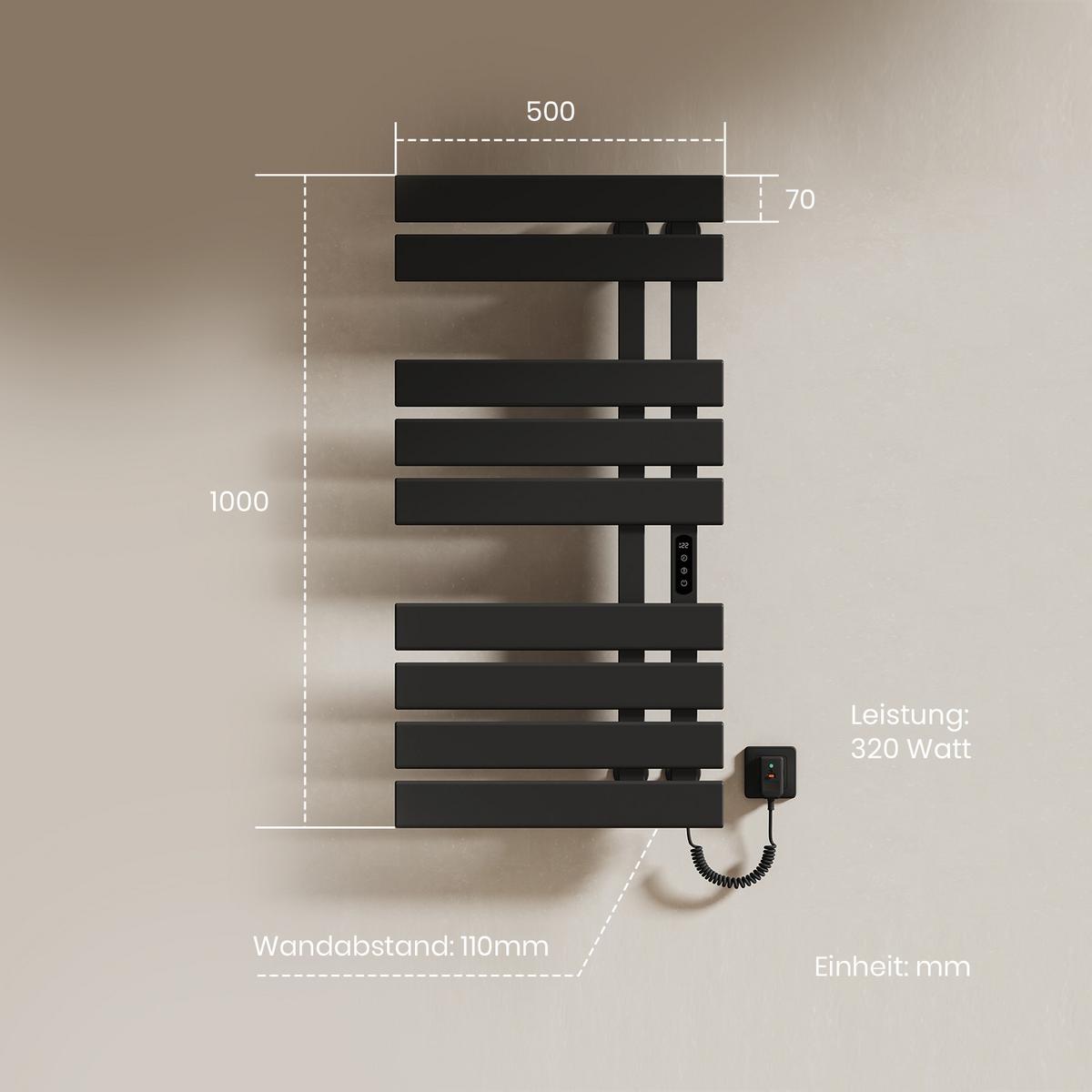 HEIZKÖRPER Elektrisch WLAN Thermostat Schwarz Rechtsanschluss 100/50 cm - Schwarz, Metall (50/100/11cm) - EMKE