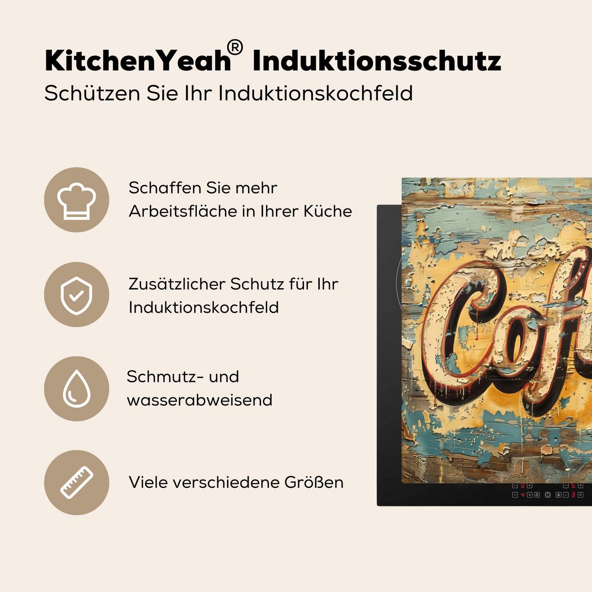 HERDABDECKPLATTE Kaffee - Vintage - Braun - Tasse Abdeckung Ceranfeld 57.6x51.6 cm - Teakfarben, Kunststoff (57.6/51.6/0.2cm) - MuchoWow
