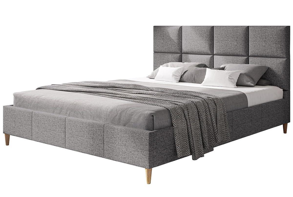 POLSTERBETT LUX Roma mit Kopfteil, 160 x 200 cm, Doppelbett mit Lattenrost aus Holz, Strukturstoff Grau, Füße in Farbe: Braun - Grau, Holz/Textil (160/200cm) - Alpi-Möbel