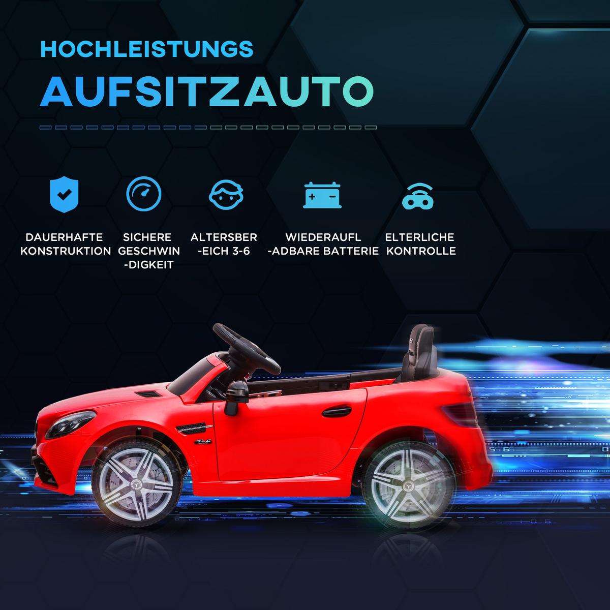 KINDER Elektroauto, 12V Kinderfahrzeug mit 2,4G-Fernbedienung, Musik USB - Rot, Metall (107/62.5/44cm) - AIYAPLAY