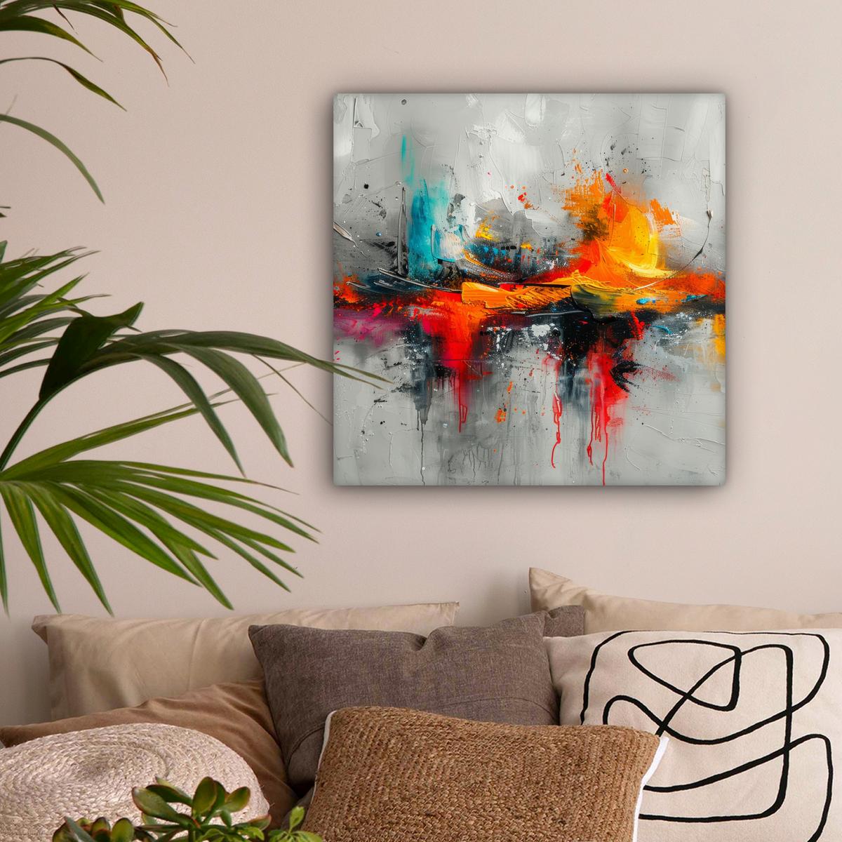 LEINWANDBILD Moderne Kunst - Orange - Grau - Abstrakt Wandbild Wohnzimmer 50x50 cm - Hellgrau, Textil (50/50cm) - MuchoWow