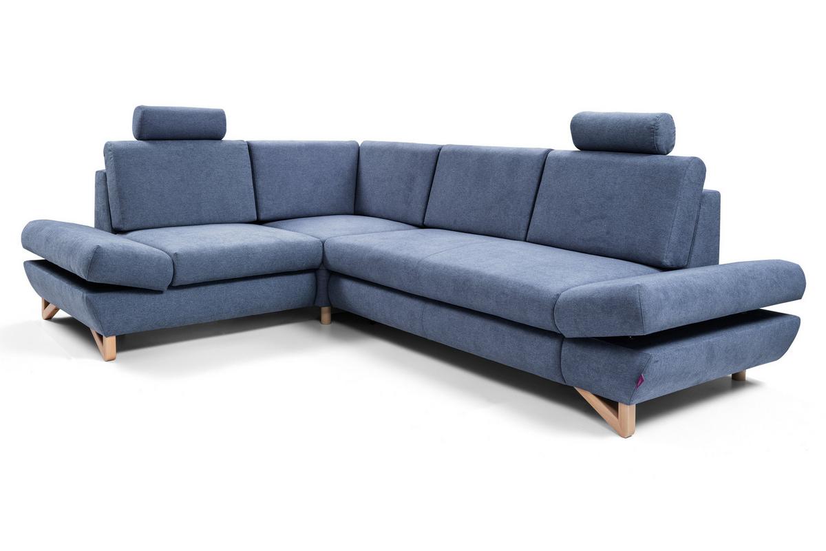 ECKSOFA CASA II L-S Blau Plüsch-Stoff mit Schlaffunktion - Blau, Holz (272/199cm) - MASSENO