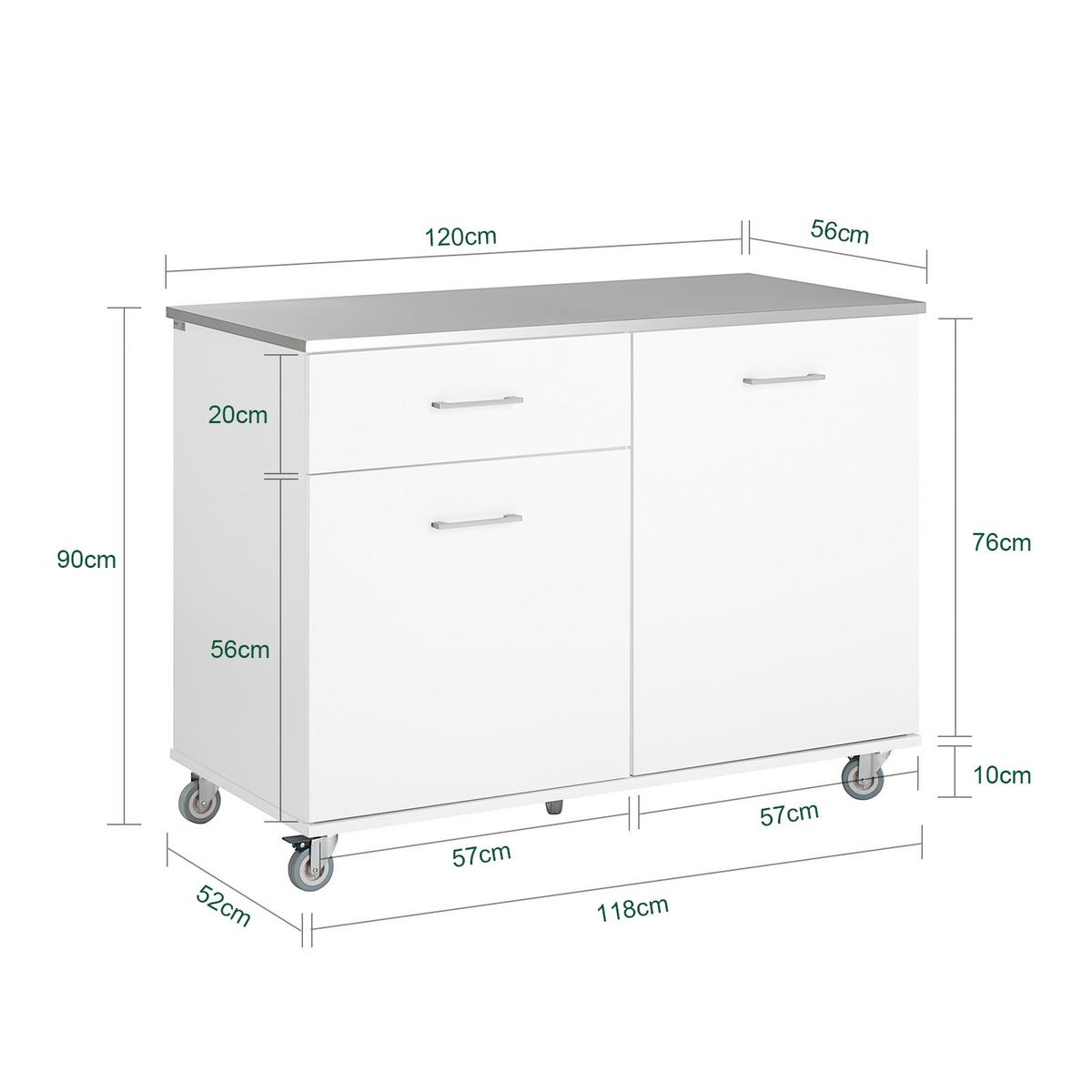 KÜCHENINSEL rollbar Weiß - Weiß, Holzwerkstoff/Metall (120/90/56cm) - SoBuy