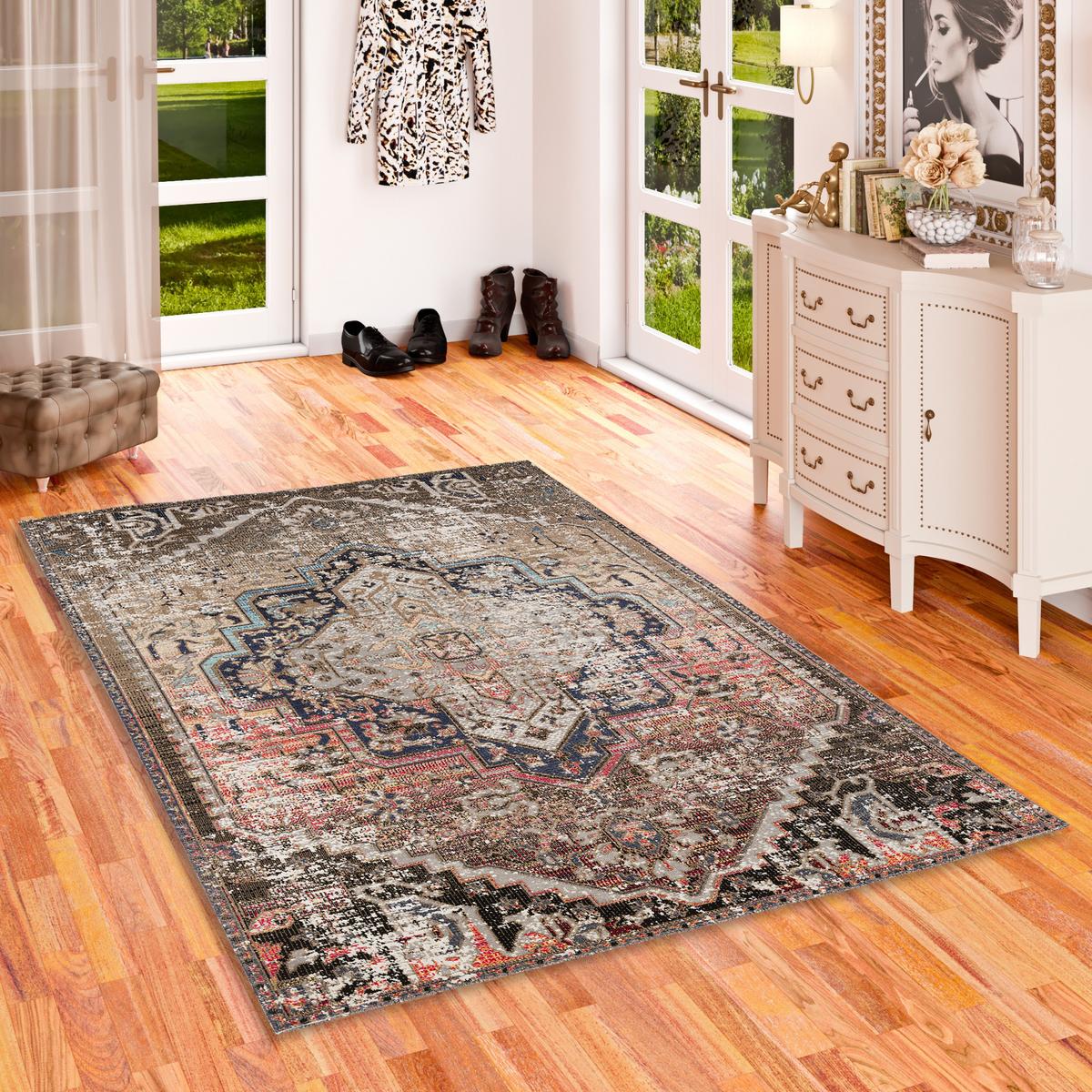 KURZFLOR DESIGNER TEPPICH MODERN VINTAGE ORIENT MUSTER - Braun, Textil (120/170cm) - Pergamon