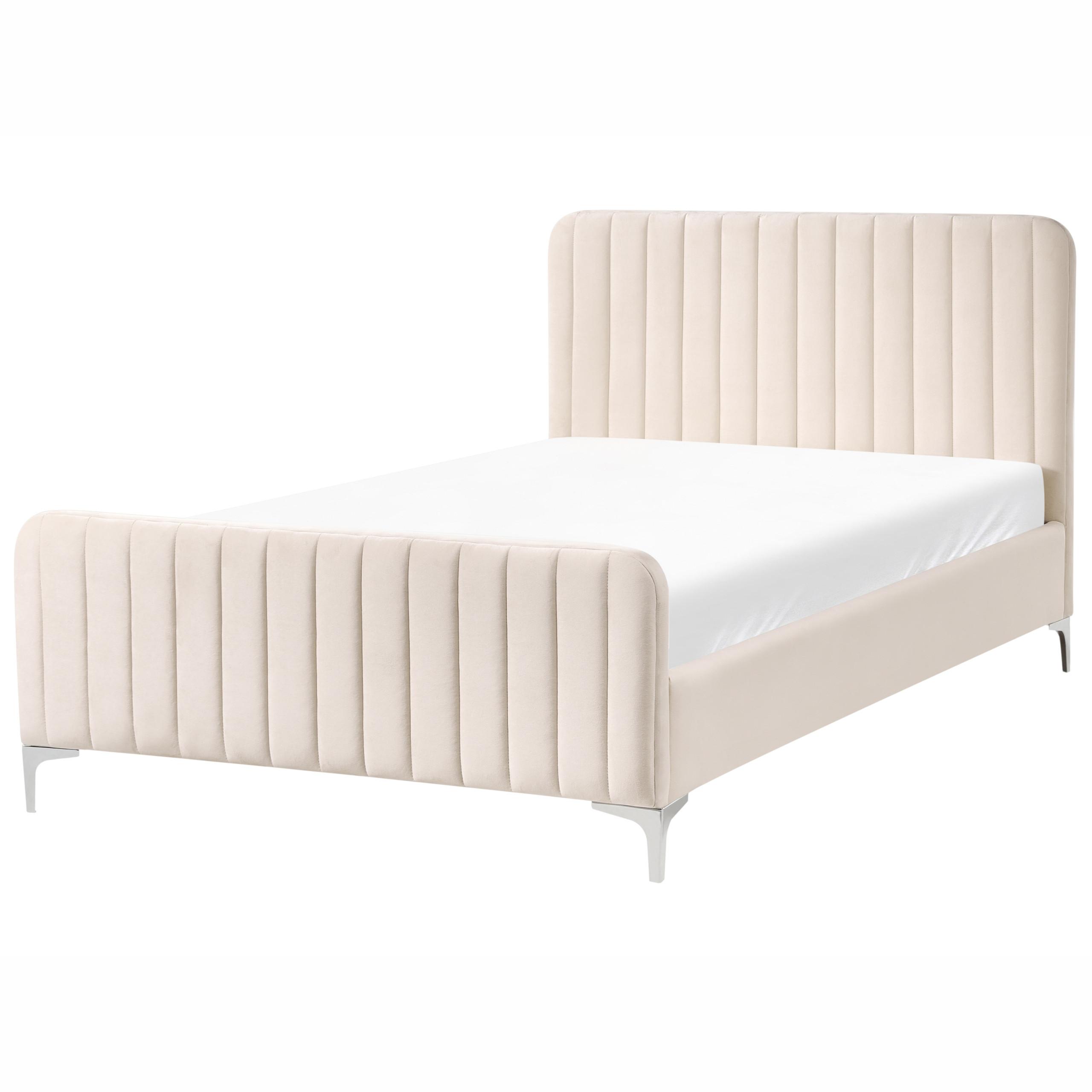 BETT mit Lattenrost 120/200 cm Hellbeige Lunan - Beige/Silberfarben, Textil (120/200cm) - Beliani