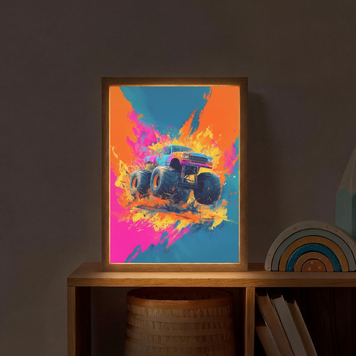 NACHTTISCHLAMPE MIT AKKU Monstertruck - Abstrakt - Farbspritzer - Farbenfroh 30x40 cm - Pink, Holzwerkstoff (8/30/40cm) - OnlyWow