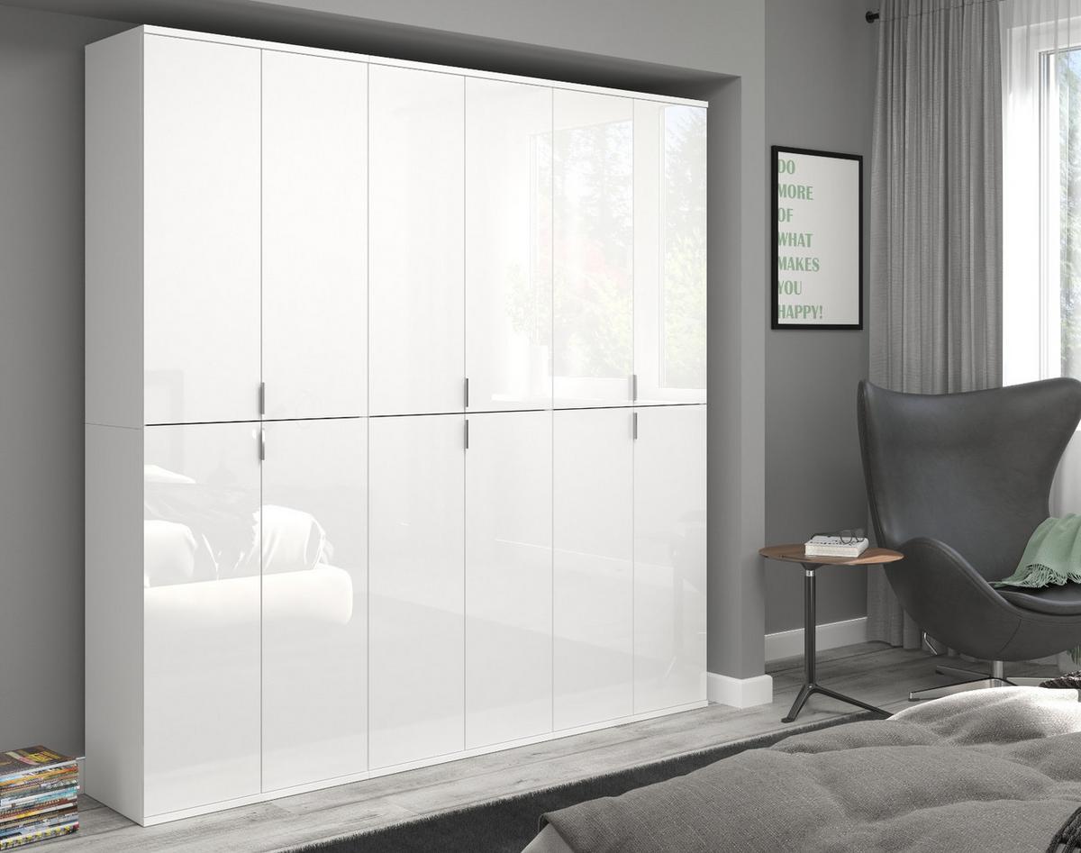 KLEIDERSCHRANK weiß Hochglanz 183 cm, Mehrzweckschrank mit 12 Türen - Chromfarben/Weiß Hochglanz, Holzwerkstoff/Metall (183/193/34cm) - Inn.Furn