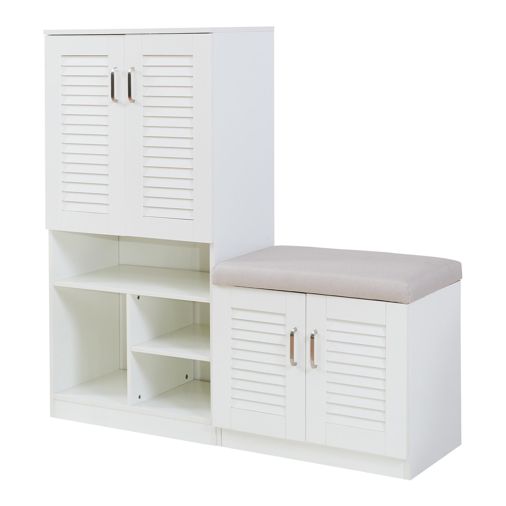 SCHUHSCHRANK Løten mit Sitzbank - Grau, Holzwerkstoff/Kunststoff (120/120/36.5cm) - [en.casa]