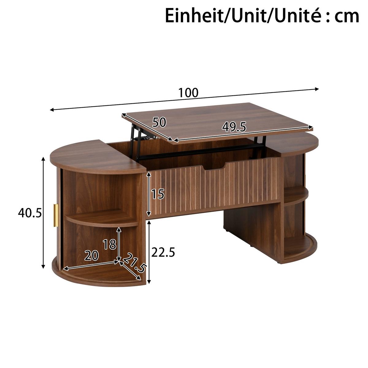 COUCHTISCH Höhenverstellbar Nussbaum mit Schiebetüren & Stauraum - Walnussfarben, Holzwerkstoff (50/100/40.5cm) - Urban Meuble
