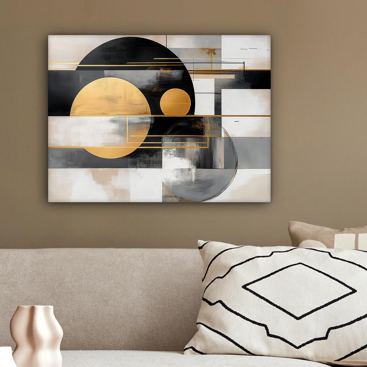 LEINWANDBILD Abstrakt - Gold - Silber - Formen - Ästhetisch - Modern Wandbild 40x30 cm - Goldfarben, Textil (40/30cm) - MuchoWow