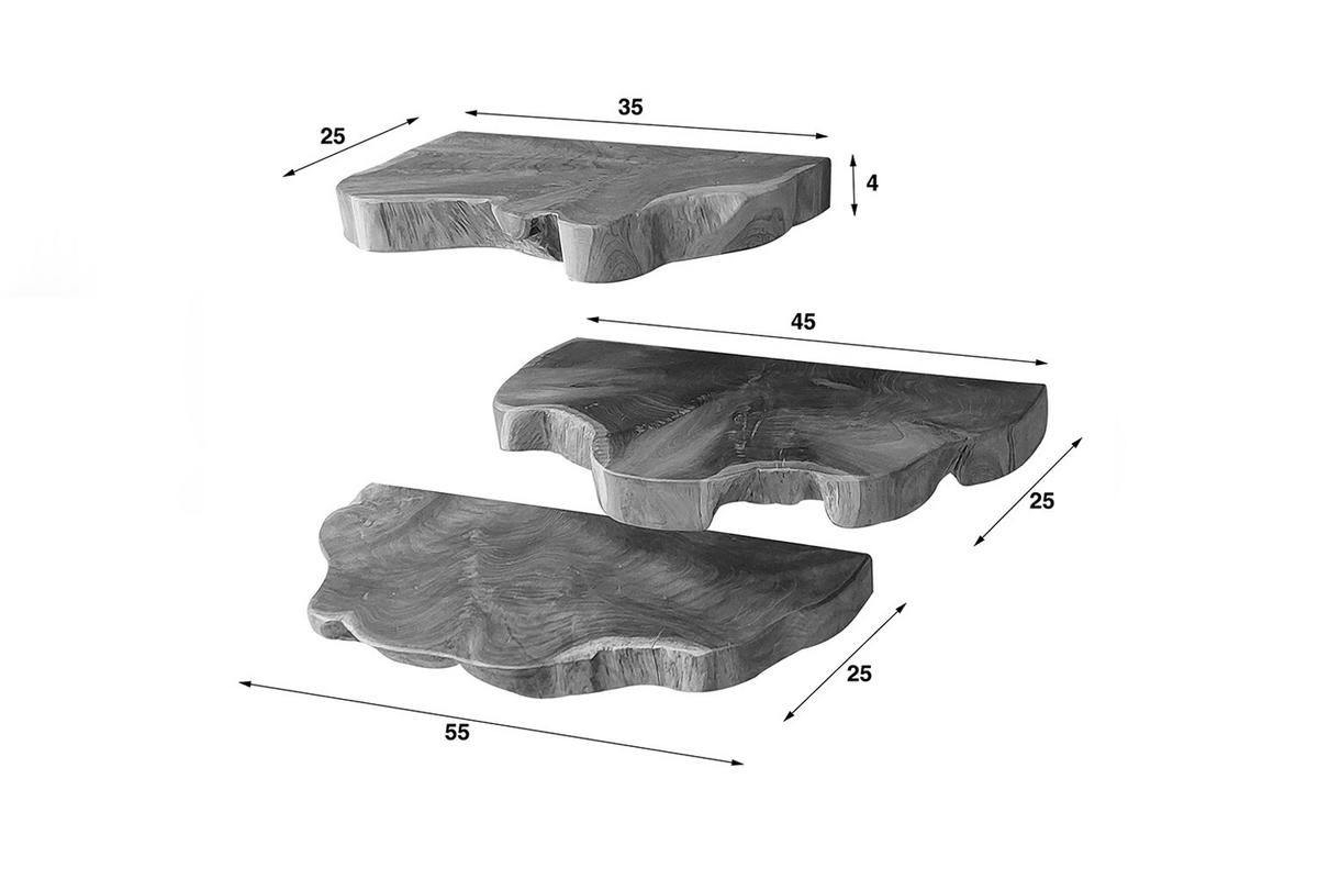 WANDREGAL KURA 3ER SET Holz Teakholz - Naturfarben, Holz (55/4/25cm) - KAWOLA
