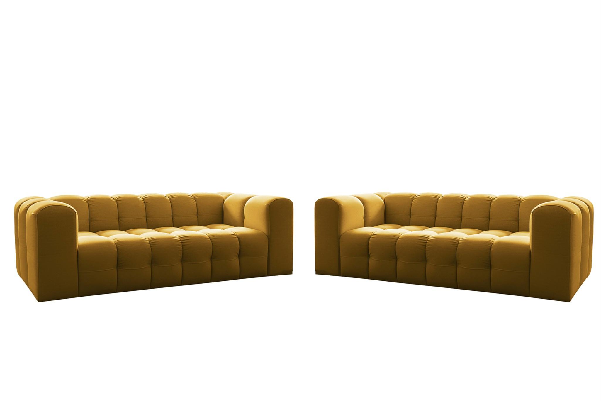 SOFASET Solvie 3-3 In Tiffani - Gelb, Holzwerkstoff/Textil (230/75/106cm) - Fun Möbel