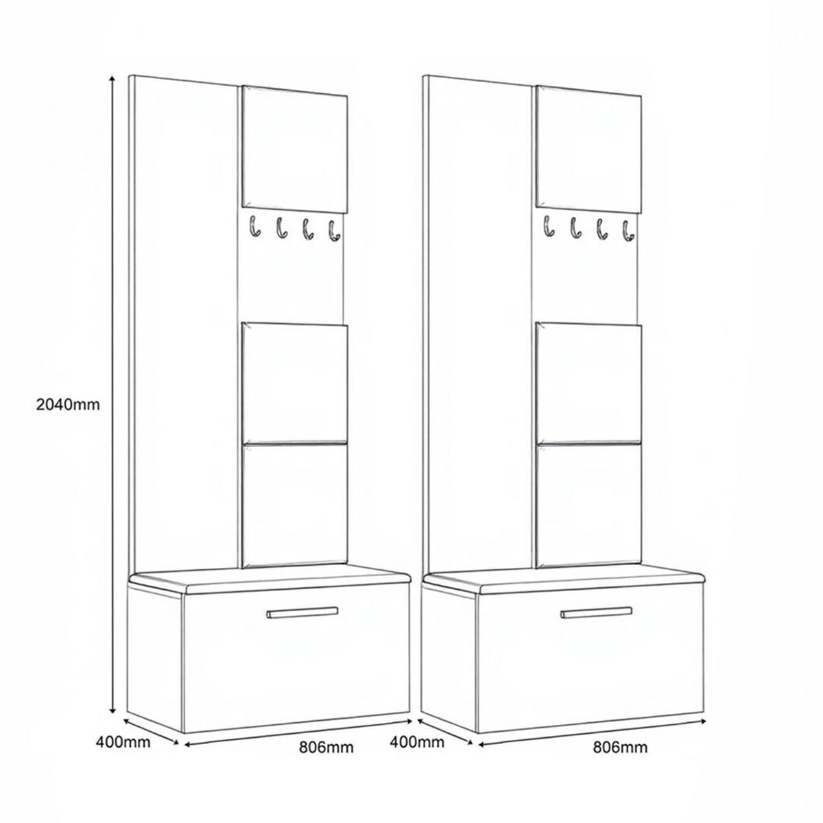 GARDEROBENSCHRANK MODULO 161,2/204/40 cm Modern Garderobe-Set Schwarz - Schwarz/Grau, Holzwerkstoff (161.2/204/40cm) - MASSENO