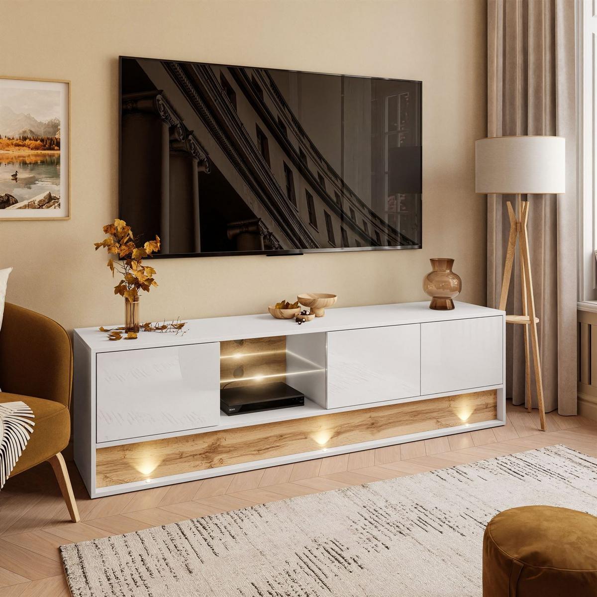 TV-ELEMENT VILLA 180 cm mit Einsatz aus Wotan Eiche - Eiche Wotan/Weiß, Holzwerkstoff (180/50/40cm) - Lookway