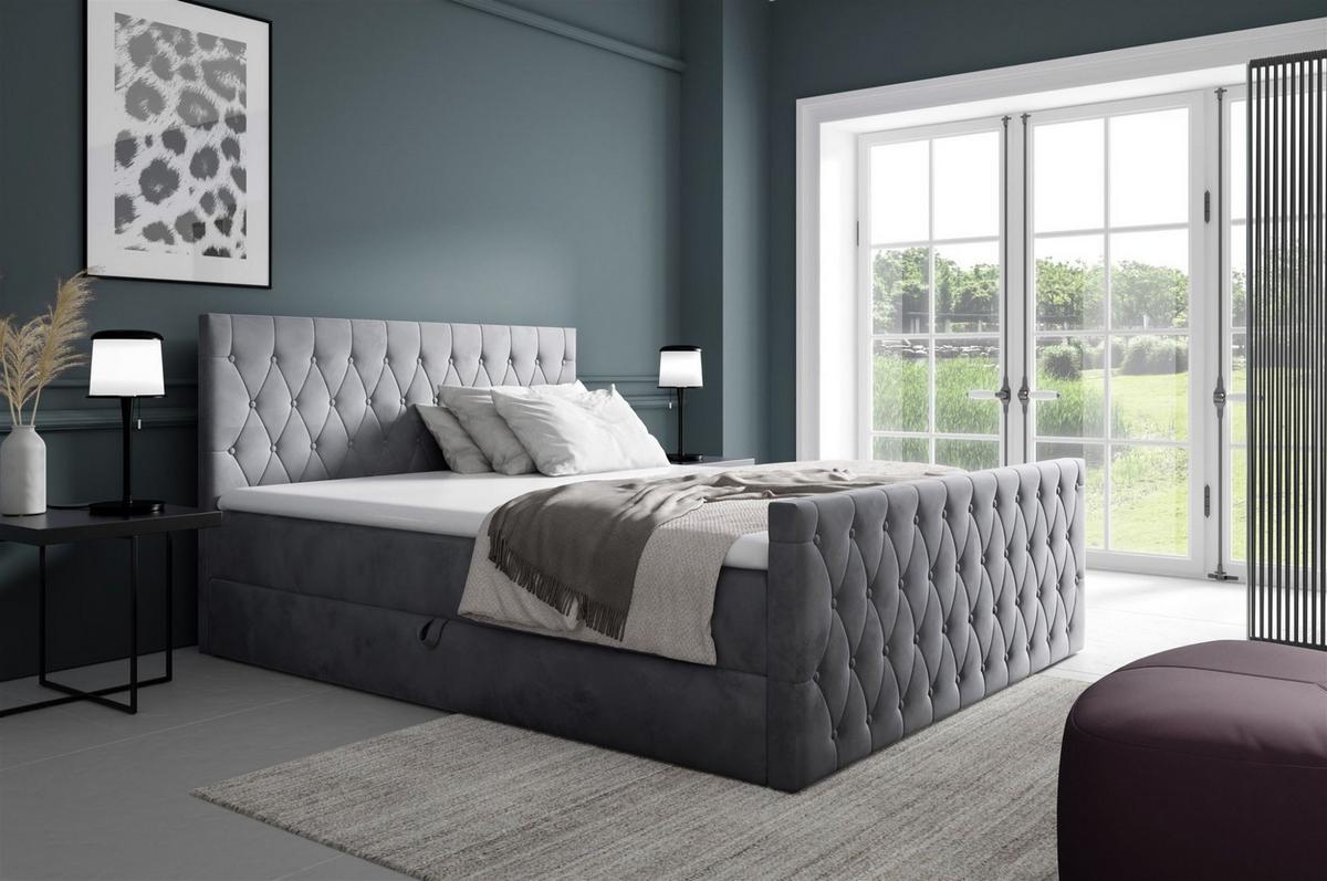 BOXBETT Asher - Grau, Holzwerkstoff/Textil (160/200cm) - Fun Möbel