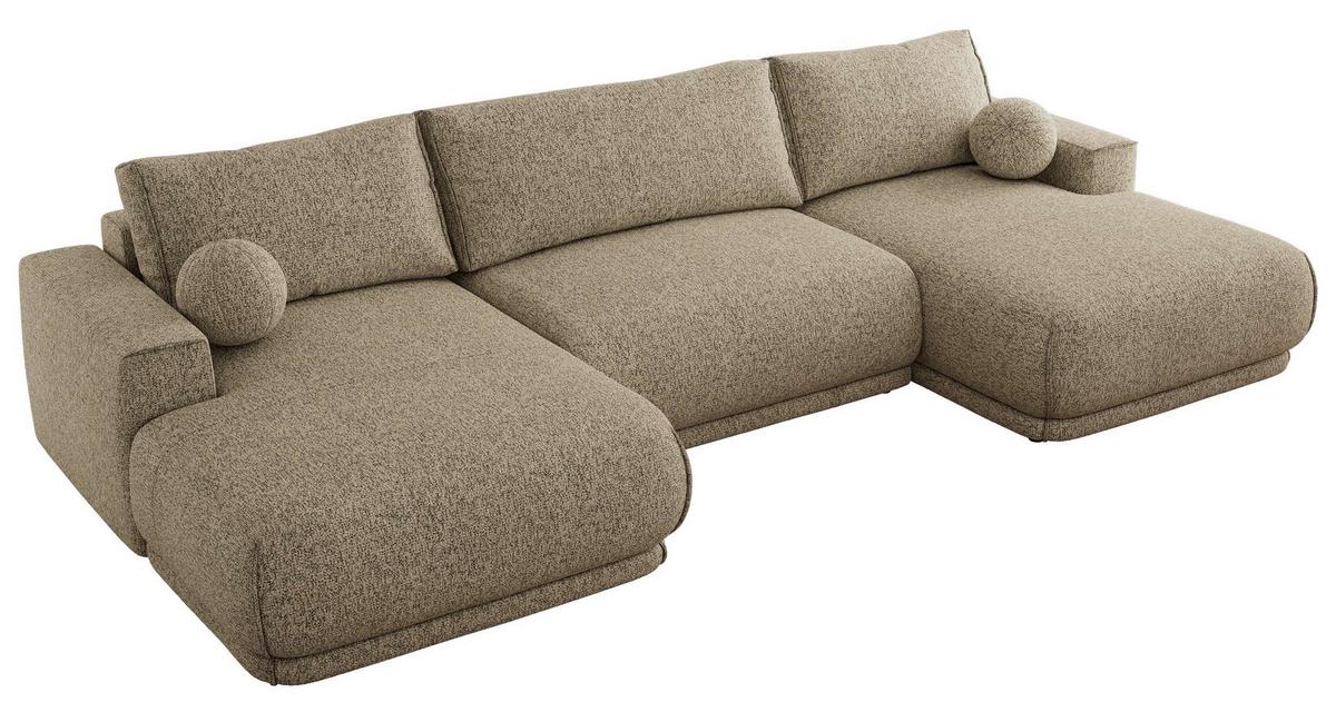 WOHNLANDSCHAFT RINA U Dunkelbeige Strukture - Beige/Schwarz, Kunststoff/Textil (360/85/170cm) - MKS
