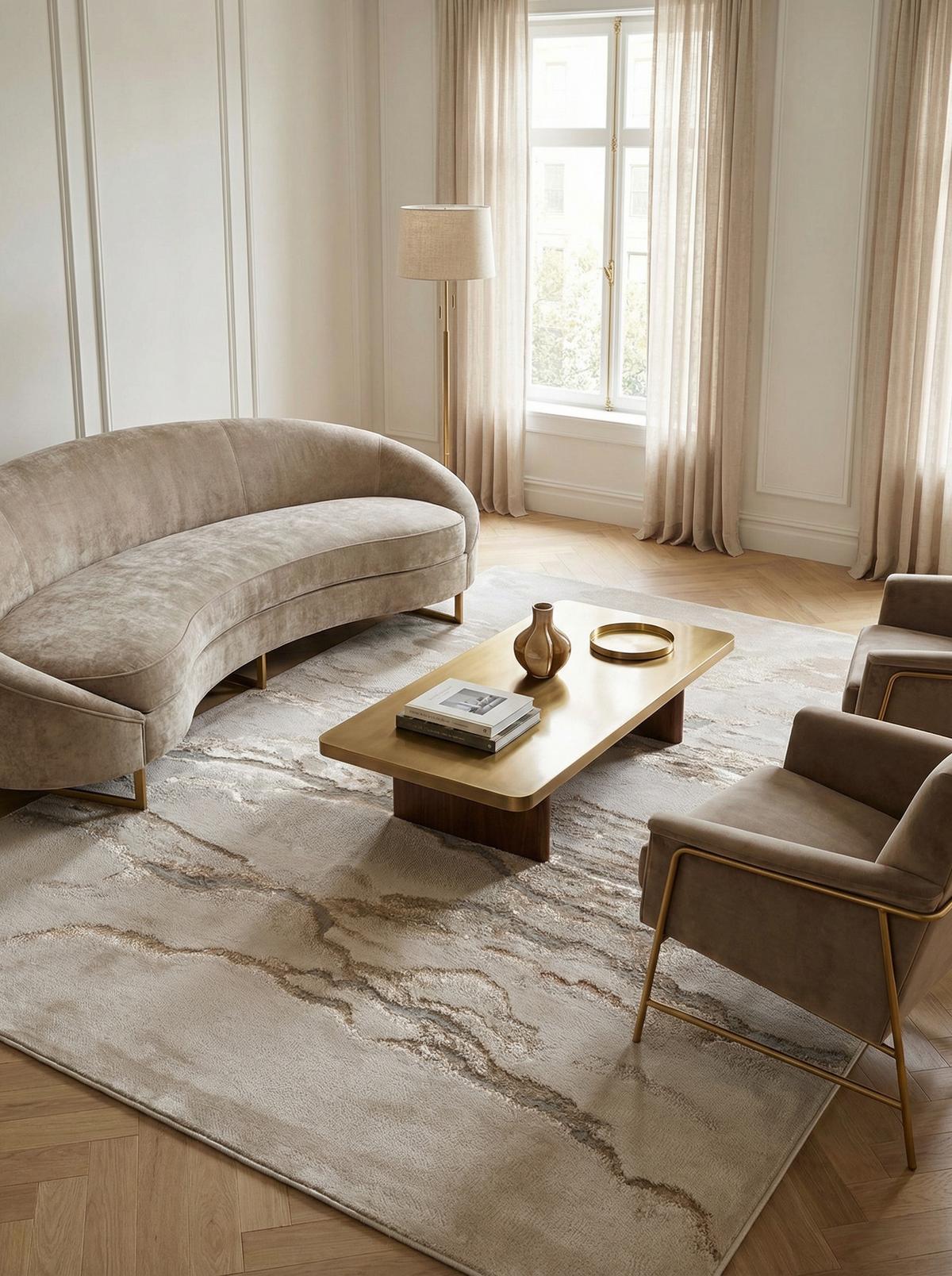 TEPPICH SARNTAL, abstrakt, Florhöhe 8 mm, Gold, 120 x 170 cm - Goldfarben, Textil (120/170cm) - KADIMA DESIGN