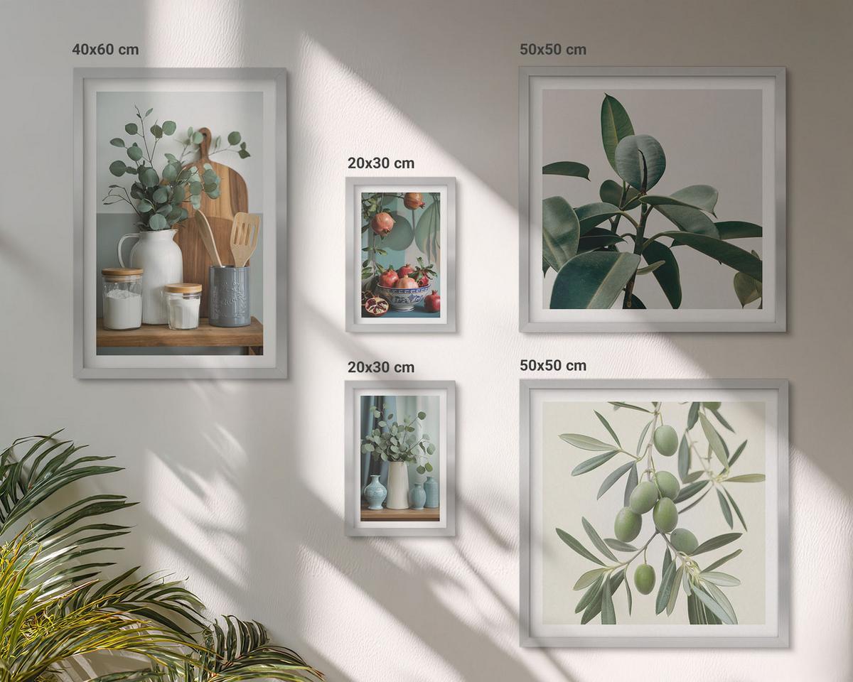 BILDER SET 5er Set - 50x50 cm & 20x30 cm & 40x60 cm Silberner Rahmen - Inspiration Schrei Schädel Eule - Silberfarben, Kunststoff (40/60cm) - TULUP