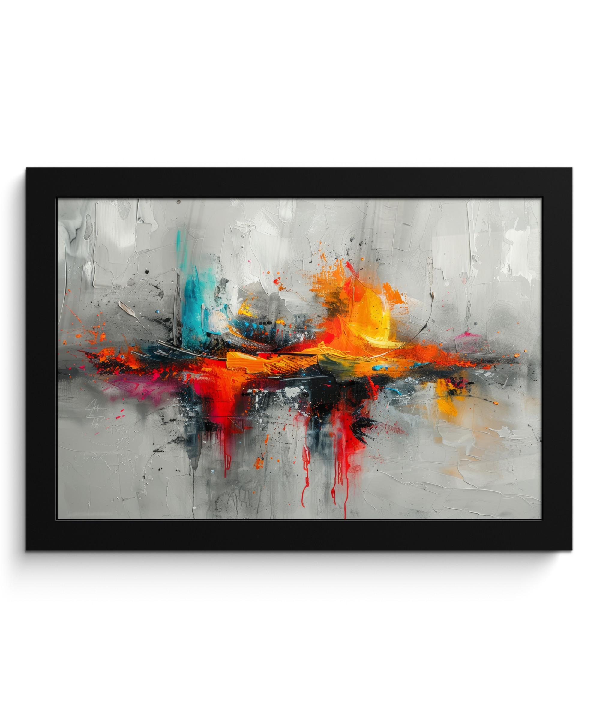 POSTER MIT RAHMEN Moderne Kunst - Orange - Grau - Abstrakt 30x20 cm - Hellgrau, Papier (30/20cm) - MuchoWow