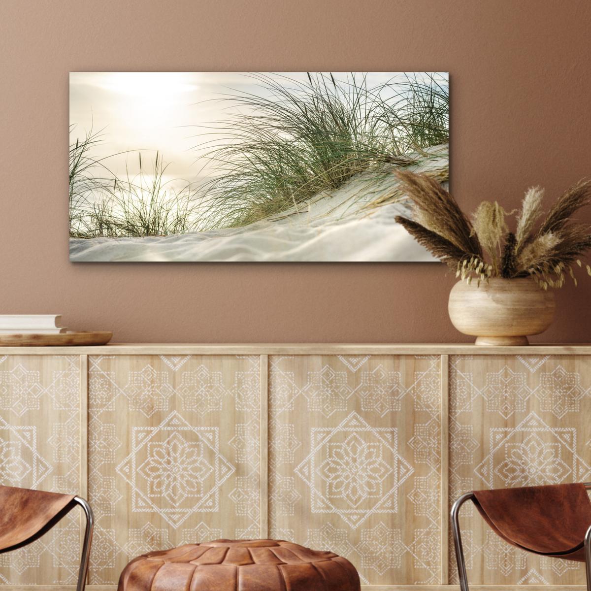 METALLBILD Dünen mit Strandhafer in der Sonne des Nationalparks Schleswig-Holsteinisches Wattenmeer 80x40 cm - Creme, Metall (80/40cm) - MuchoWow