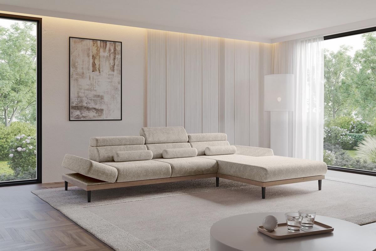 ELEKTRISCHES ECKSOFA Rechts MONA 316x205x85 Beige Velours - Beige, Holzwerkstoff/Textil (316/205cm) - ALTDECOR