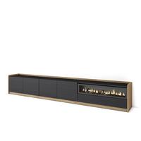 LOWBOARD, Schwarz Eiche, Elektrokamin, 310/37/50cm - Schwarz, Holzwerkstoff (310/50/37cm) - Skraut Home