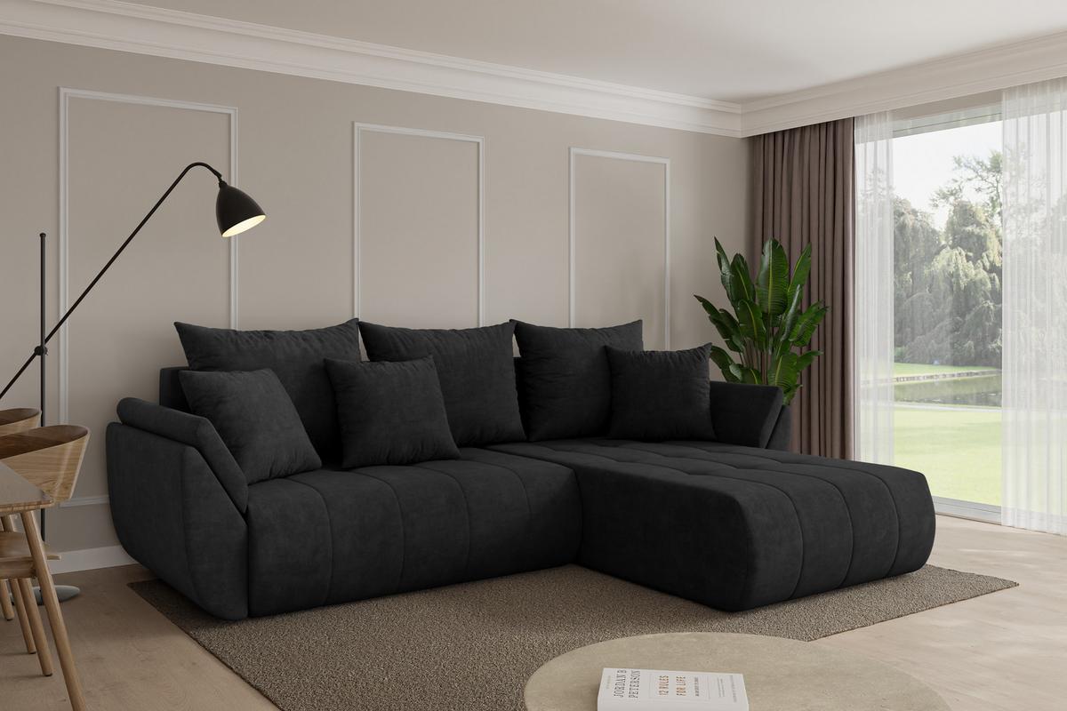 ECKSOFA mit Schlaffunktion Ottomane Rechts TOKO-L 277x194x86 Schwarz Velours - Schwarz, Holzwerkstoff/Kunststoff (277/194cm) - ALTDECOR