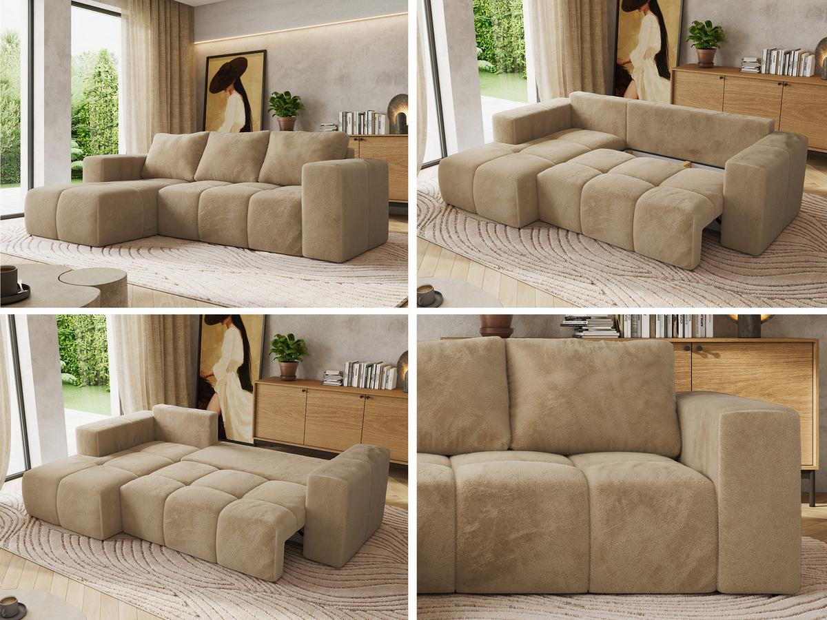 ECKSOFA MONIVA Beige Plüsch - Links - Beige/Schwarz, Kunststoff/Textil (164/266cm) - MKS