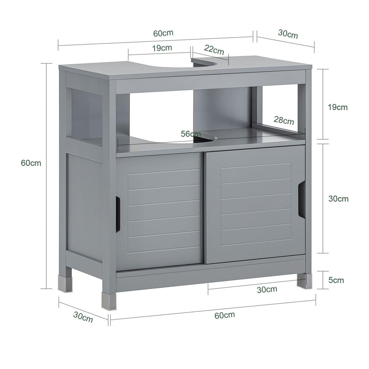 WASCHBECKENUNTERSCHRANK Grau - Grau, Holzwerkstoff (60/60/30cm) - SoBuy