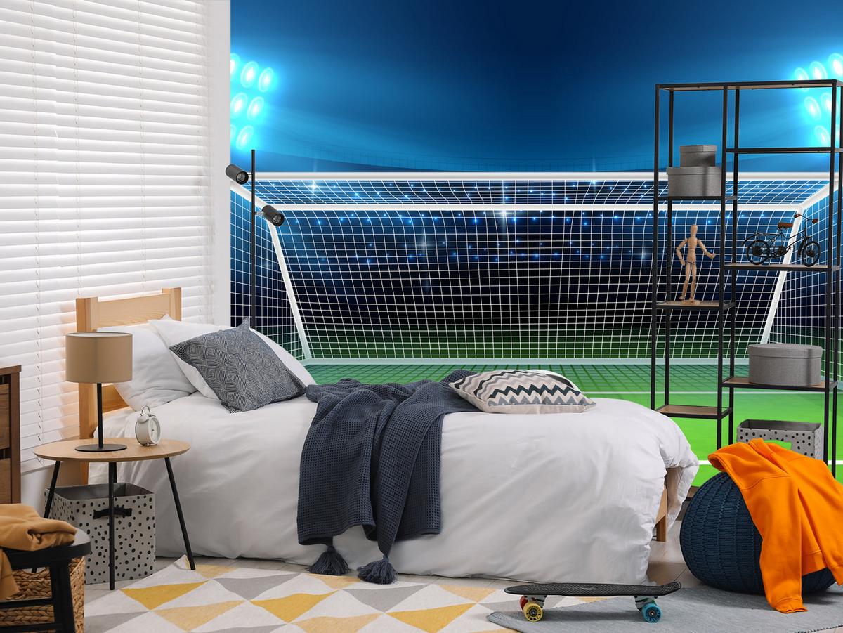 FOTOTAPETE für Jugendzimmer Elfmeter Schuss Linie Fußball 500x350 - Blau/Schwarz, Papier (500/350cm) - Muralo