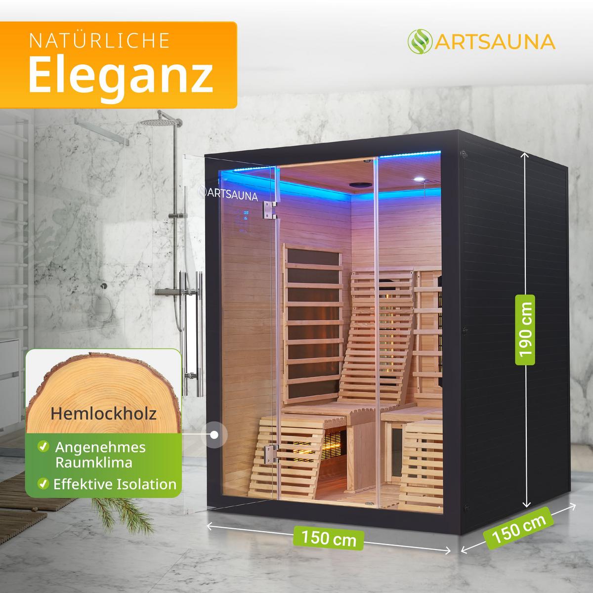 INFRAROTKABINE Helsinki 150 schwarz mit Dual Technologie & LED - Schwarz, Holz (150/190/150cm) - Artsauna