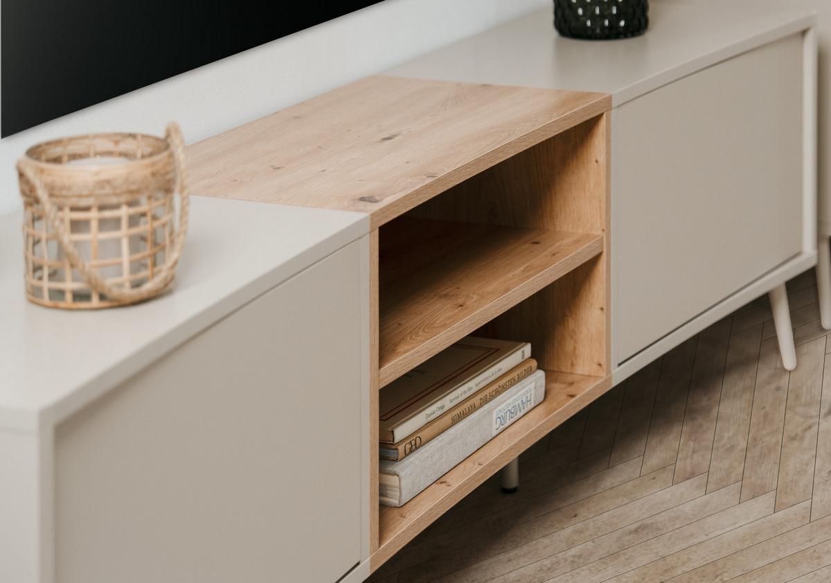 TV-LOWBOARD Kaschmir, Eiche Artisan 175 cm, TV Unterteil mit Push-to-Open - Kaschmir/Eiche Artisan, Holzwerkstoff (175/50/37.5cm) - Furn.Design