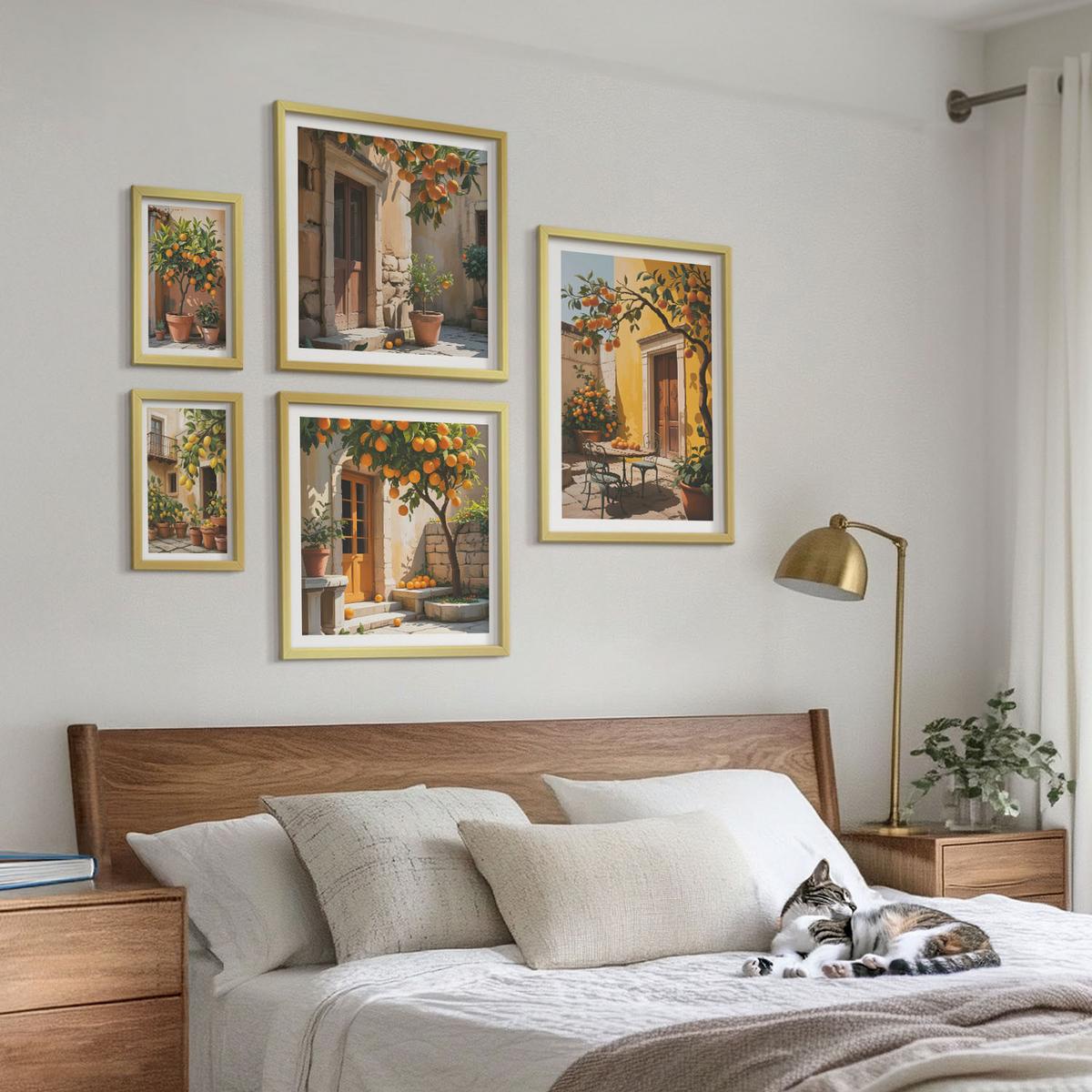 BILDER SET 5er Set - 50x50 cm & 20x30 cm & 40x60 cm Goldrahmen - Waldnebelporträt einer Frau - Goldfarben, Kunststoff (40/60cm) - TULUP
