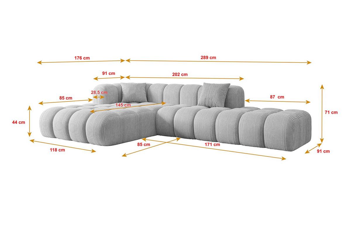 ECKSOFA Ottomane Links OLEA-L2 - 289x176x71 cm Grau - Schwarz/Grau, Holzwerkstoff/Kunststoff (176/289cm) - ALTDECOR
