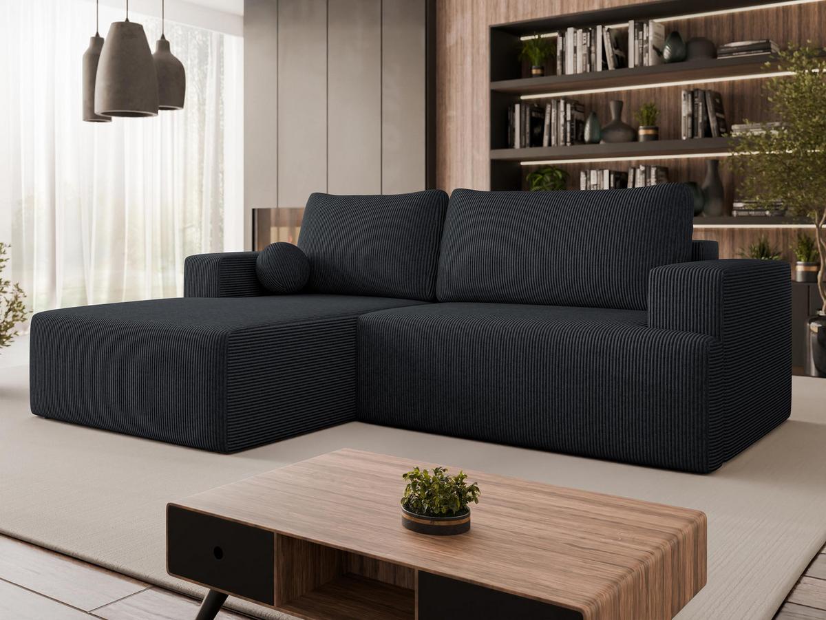 ECKSOFA Mivo Cord, Seite: Links - Schwarz, Holz/Kunststoff (266/163cm) - MIRJAN24
